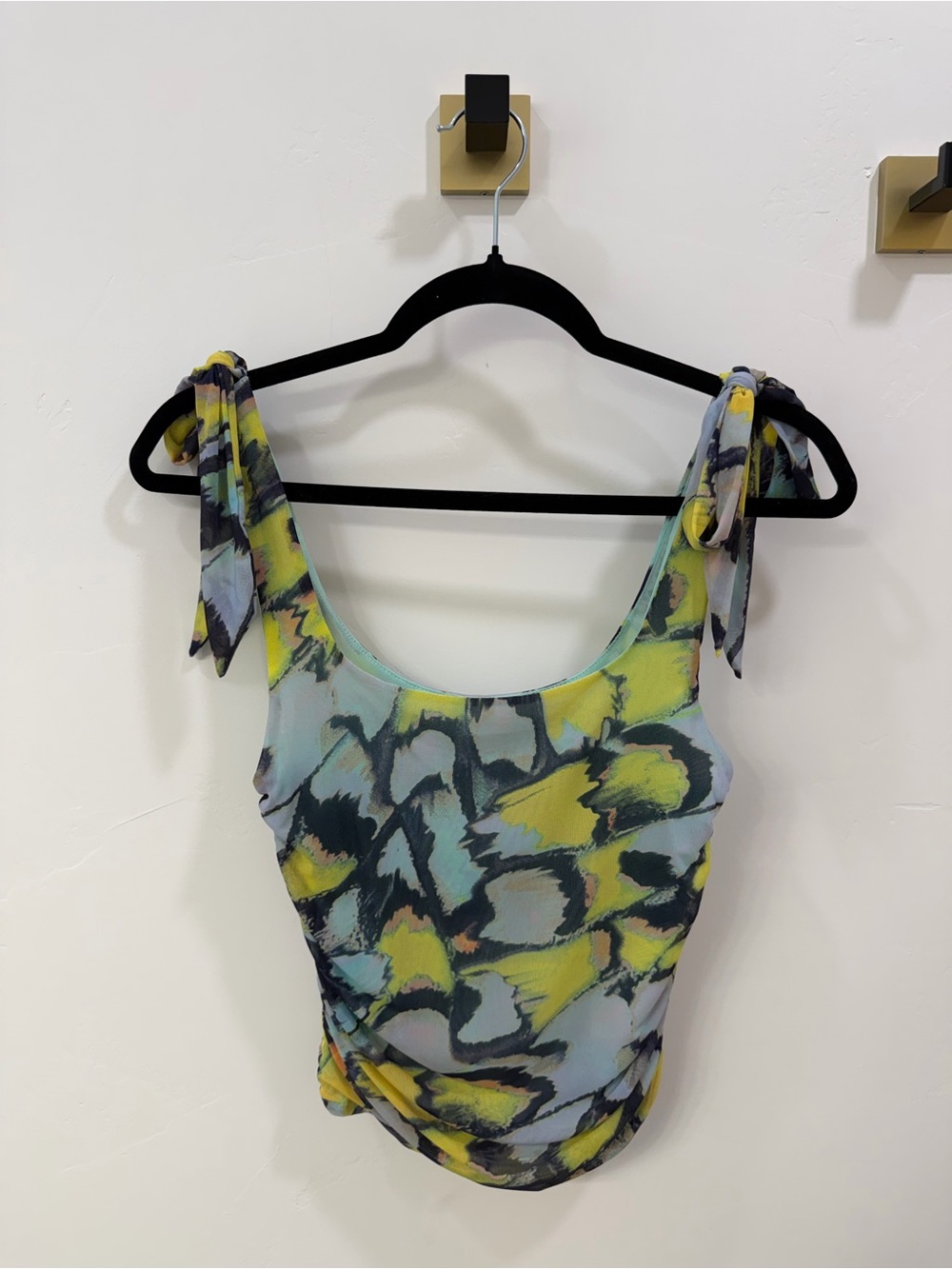 Free People Abstract Print Tie-Shoulder Camisole in Yellow & Blue
